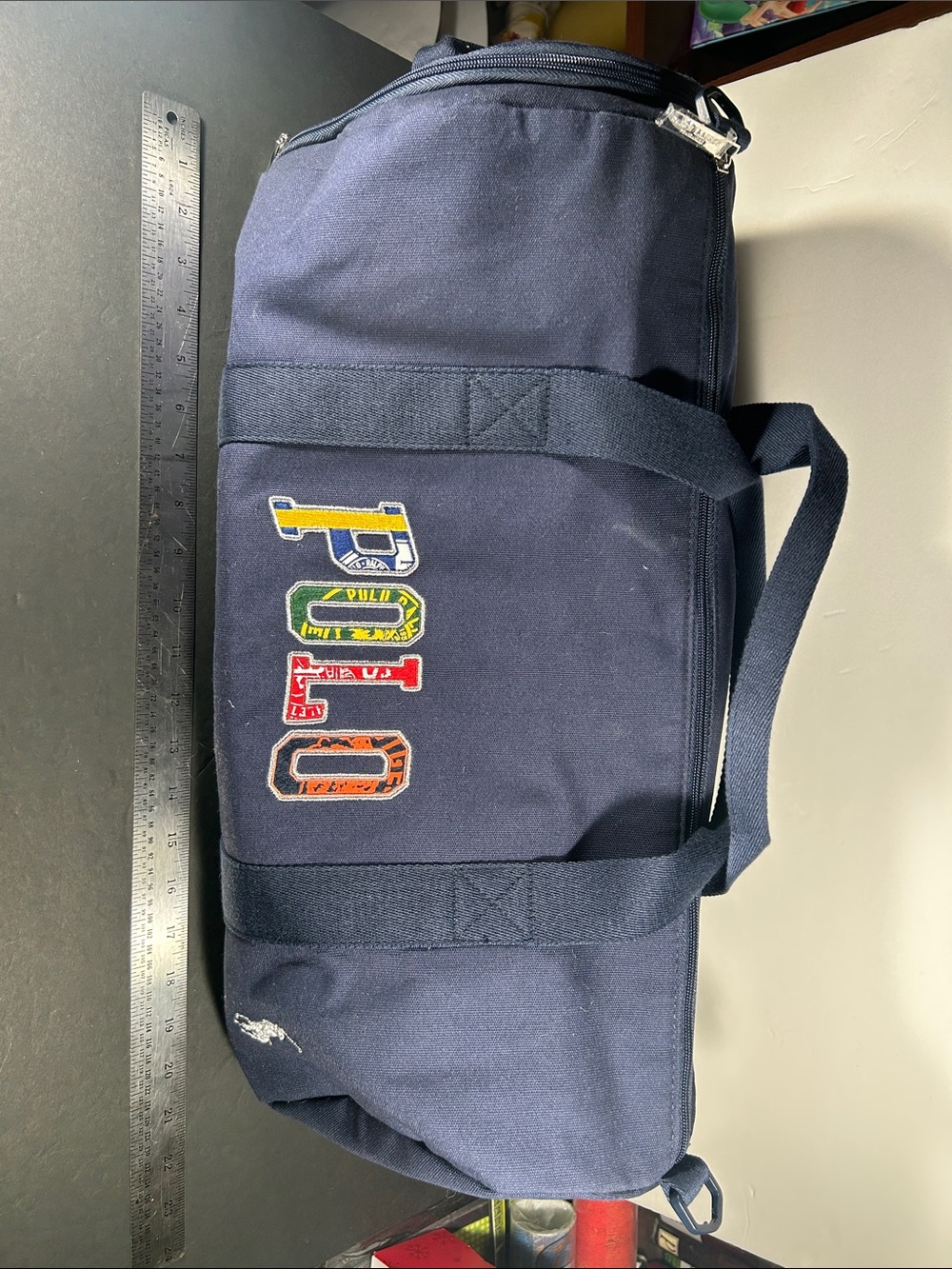 Polo Ralph Lauren Medium Navy Duffle Gym Bag Logo Zip.